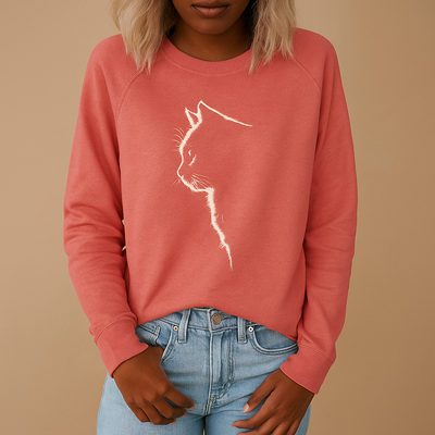 Pull femme tricoté avec imprimé chat | Yara