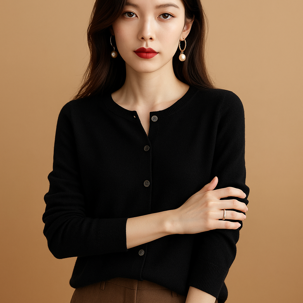 Cardigan à col en V pour femme, boutons et manches longues | Ilse