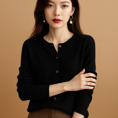 Cardigan à col en V pour femme, boutons et manches longues | Ilse