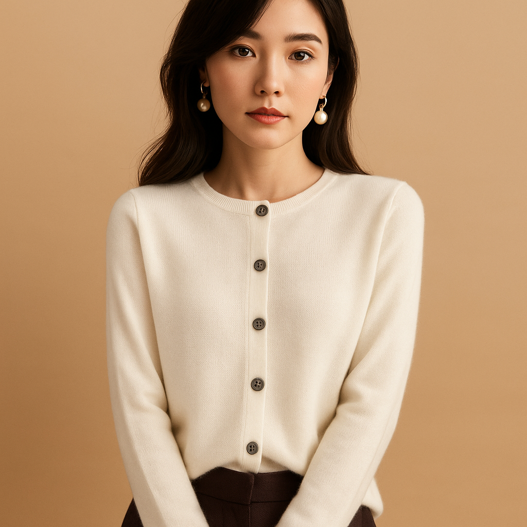 Cardigan à col en V pour femme, boutons et manches longues | Ilse