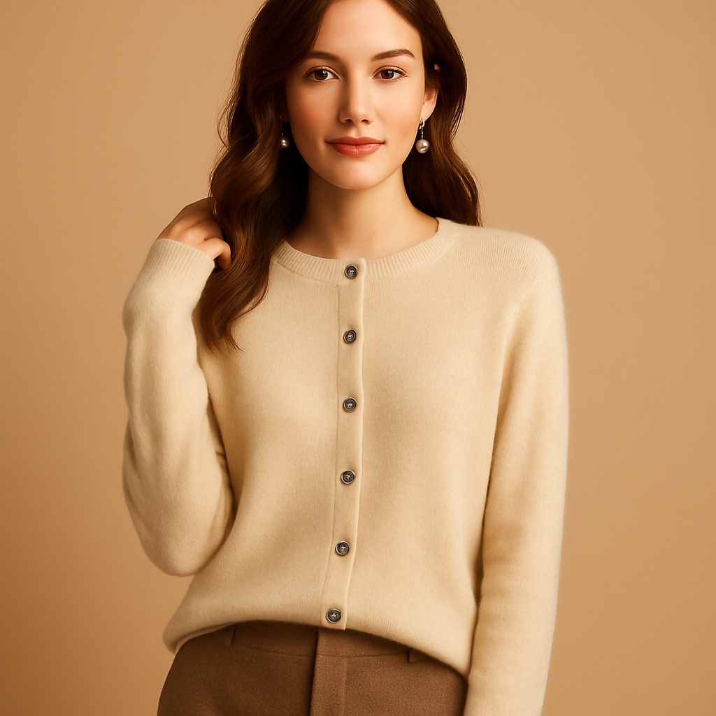 Cardigan à col en V pour femme, boutons et manches longues | Ilse